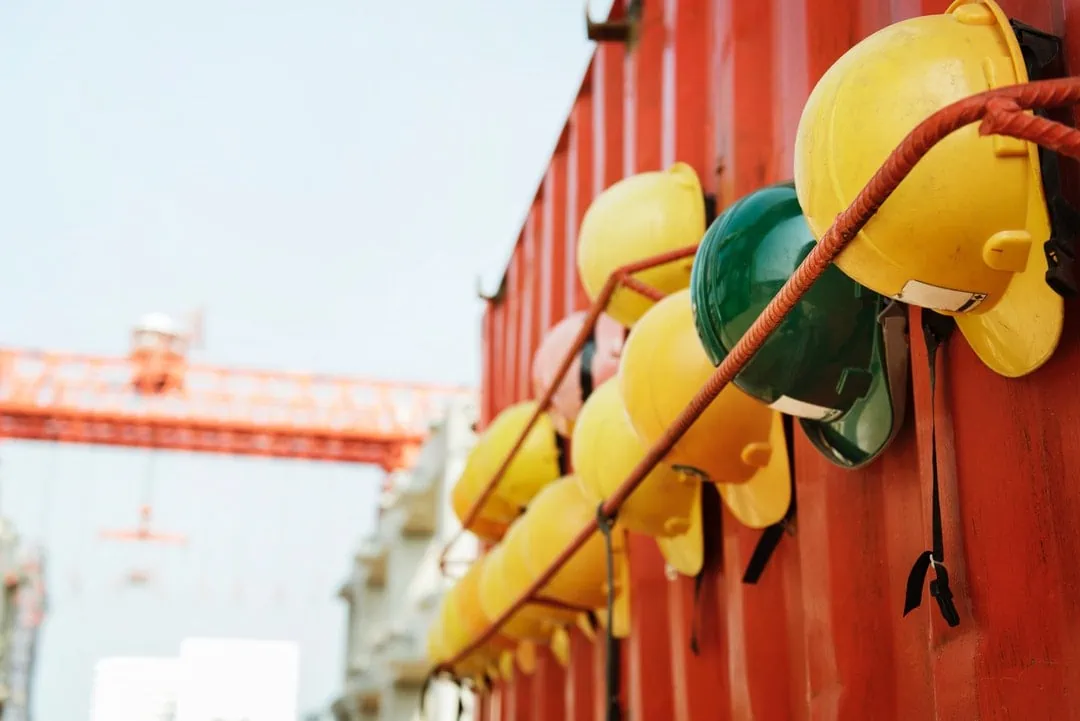 Hard Hats on a Storage Container